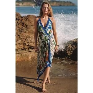 Farm Rio Tropical Destination Palm Tree Halter Strappy Maxi Dress Size S